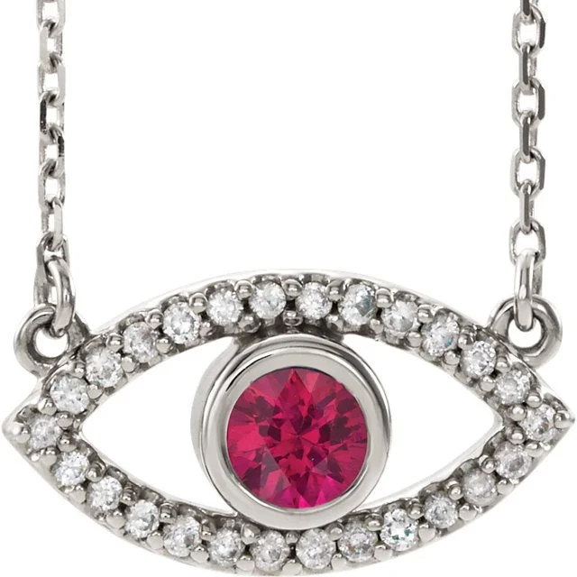 Best necklaces and pendants with personalized coordinates for a special keepsake-14KT GOLD RUBY & WHITE SAPPHIRE EVIL EYE 18" NECKLACE