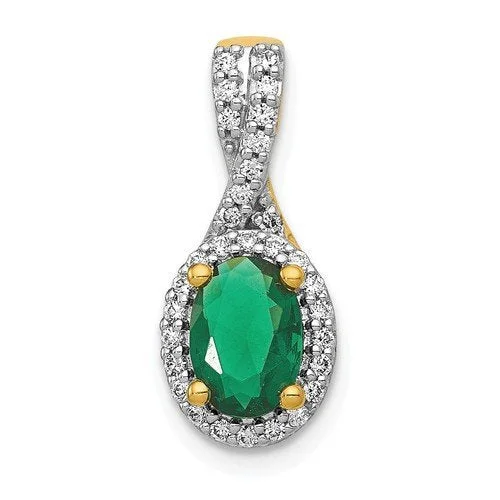 Necklaces and pendants with crescent moon designs for a celestial and mystical feel-14KT HALO TWISTED DIAMOND AND OVAL EMERALD PENDANT