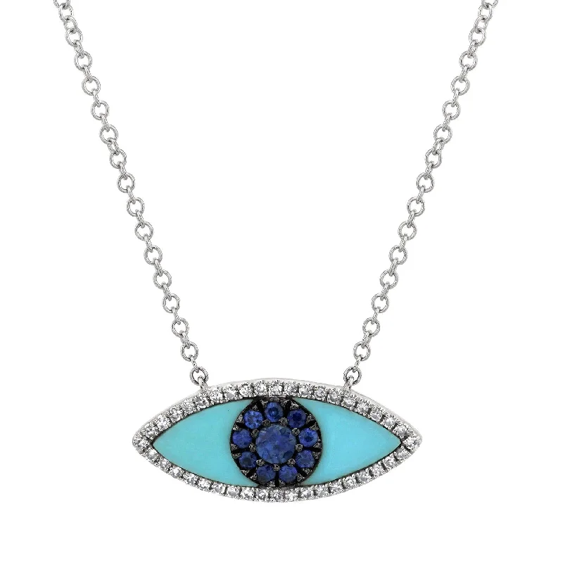 Necklaces and pendants with sun and moon motifs for a celestial-inspired design-14KT GOLD 0.74 CTW BLUE SAPPHIRE, DIAMOND & COMPOSITE TURQUOISE EYE NECKLACE