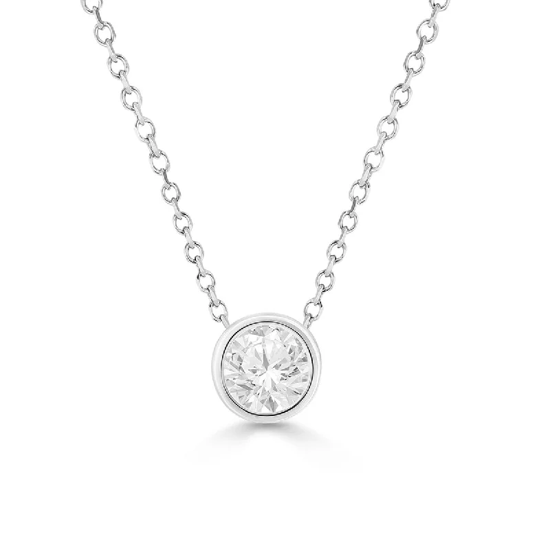 Best necklaces and pendants with intertwined designs for a symbol of unity-14KT WHITE GOLD 1/3 CTW DIAMOND BEZEL SOLITAIRE NECKLACE