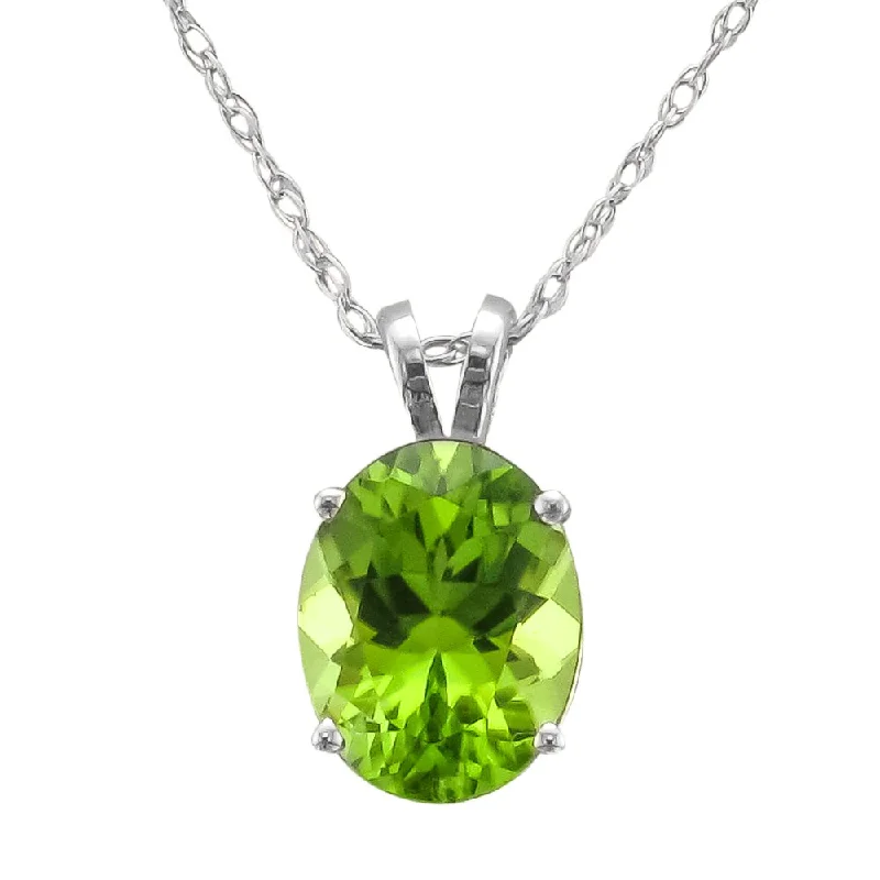 Best necklaces and pendants with zodiac signs for a celestial, astrology-inspired vibe-14KT WHITE GOLD 9X7 MILLIMETER OVAL PERIDOT NECKLACE