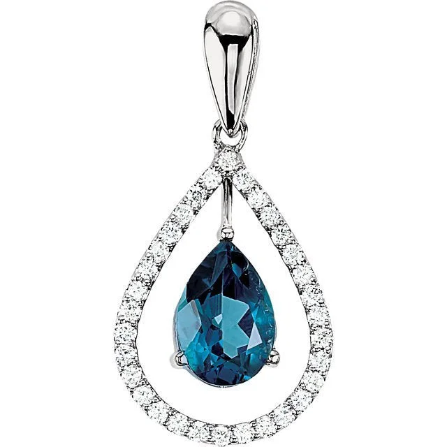 Best necklaces and pendants with intricate beadwork for a bohemian-inspired look-14KT WHITE GOLD BLUE TOPAZ & DIAMOND PEAR SHAPE PENDANT