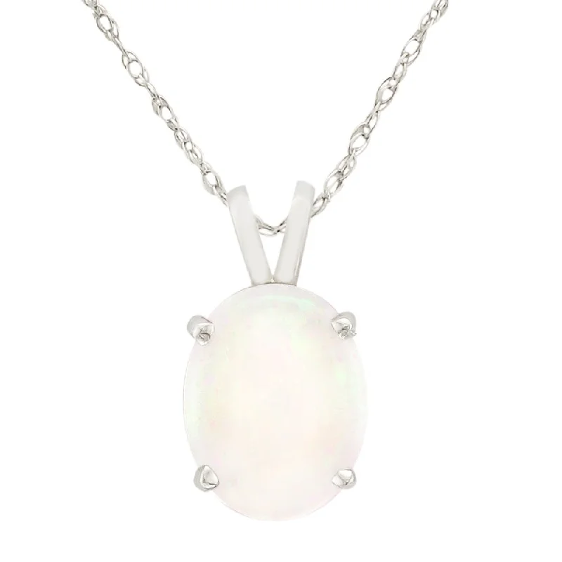 Best necklaces and pendants with floral designs for a feminine and elegant feel-14KT WHITE GOLD OVAL OPAL NECKLACE