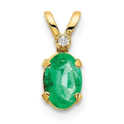 Stunning necklaces and pendants with ruby gemstones for a luxurious red hue-14KT YELLOW GOLD 1/2 CT OVAL EMERALD & DIAMOND PENDANT