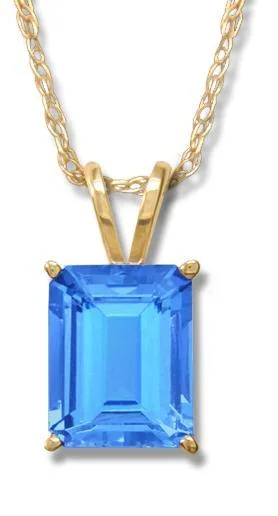 Best necklaces and pendants with butterfly pendants for a delicate, light style-14KT YELLOW GOLD EMERALD CUT SWISS BLUE TOPAZ NECKLACE