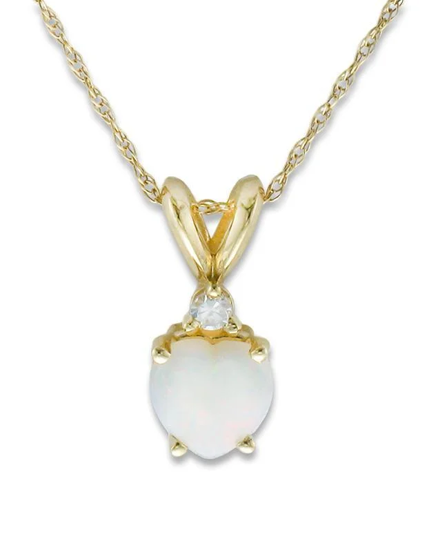 Necklaces and pendants with clear quartz for a pure and radiant look-14KT YELLOW GOLD HEART OPAL AND DIAMOND NECKLACE