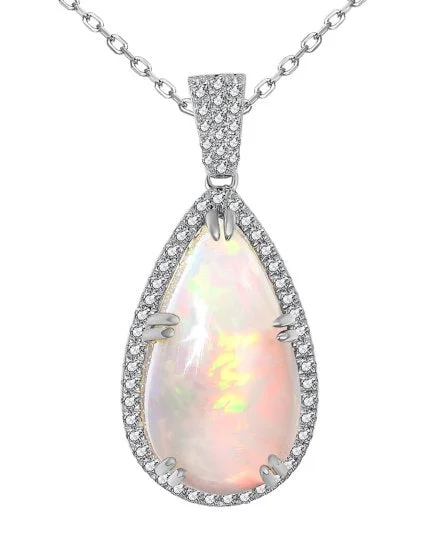 Necklaces and pendants with crescent moon designs for a celestial and mystical feel-14kw Gold Opal Necklace with Diamond Halo