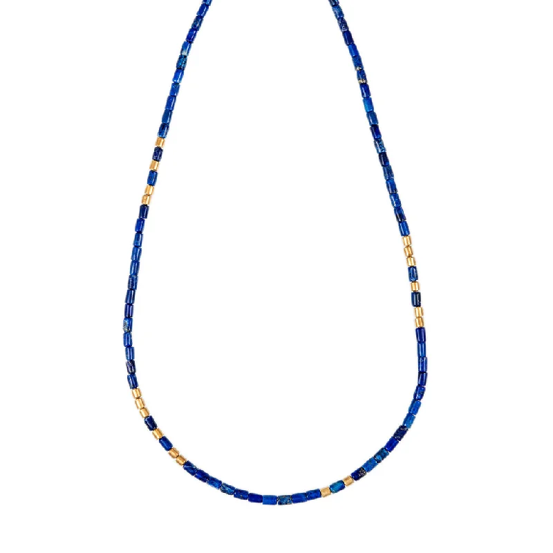 Best necklaces and pendants with zodiac signs for a celestial, astrology-inspired vibe-18 GOLD BEADS + LAPIS TUBE BEADED NECKLACE