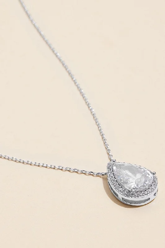 Necklaces and pendants with leaf-shaped designs for an earthy, organic feel-18K Gold Dipped Silver Teardrop Pave Pendant Necklace