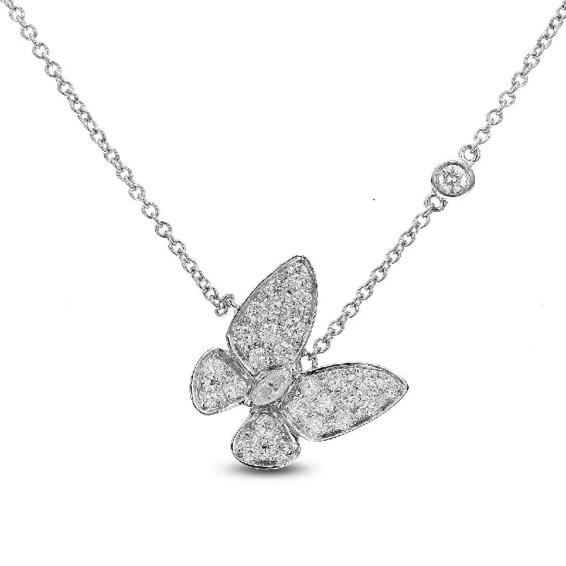 Best necklaces and pendants for weddings with matching designs for bride and groom-18KT GOLD 0.62 CTW DIAMOND BUTTERFLY NECKLACE