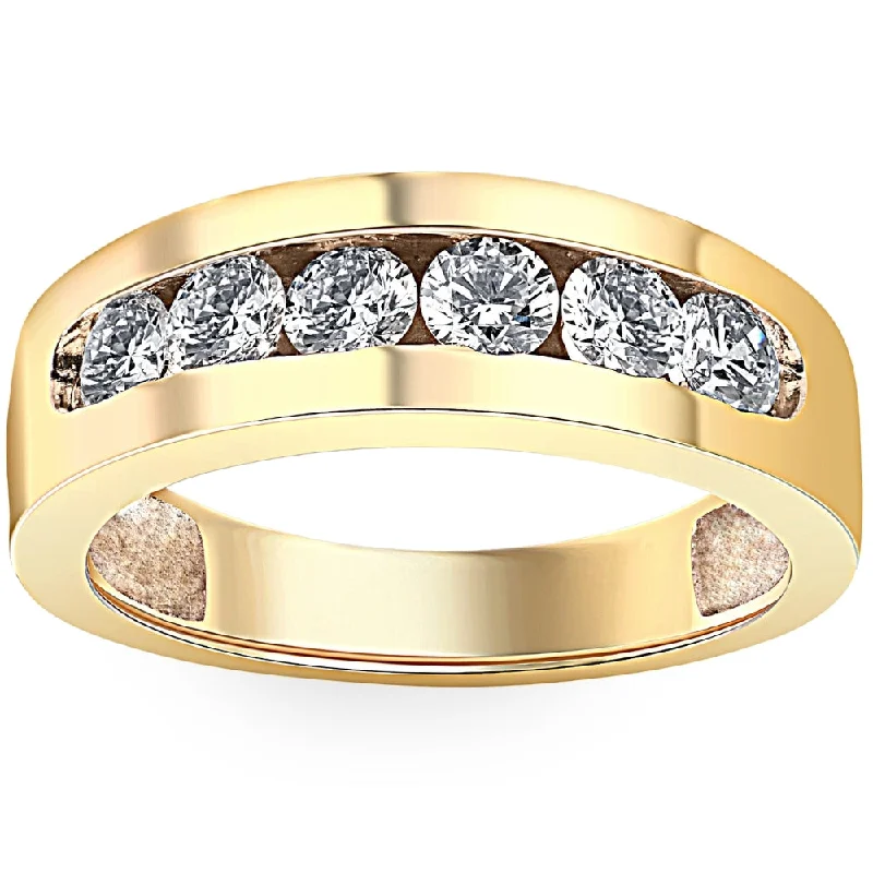 Stackable rings with mixed metal finishes -1Ct Diamond Channel Set Wedding Band Mens Ring 14k Yellow Gold Lab Grown