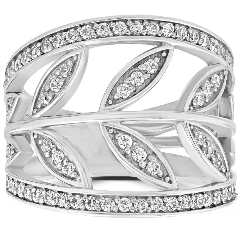 Stackable rings with mixed metal finishes -1CT Diamond Floral Knuckle Ring 14K White Gold Size Selectable