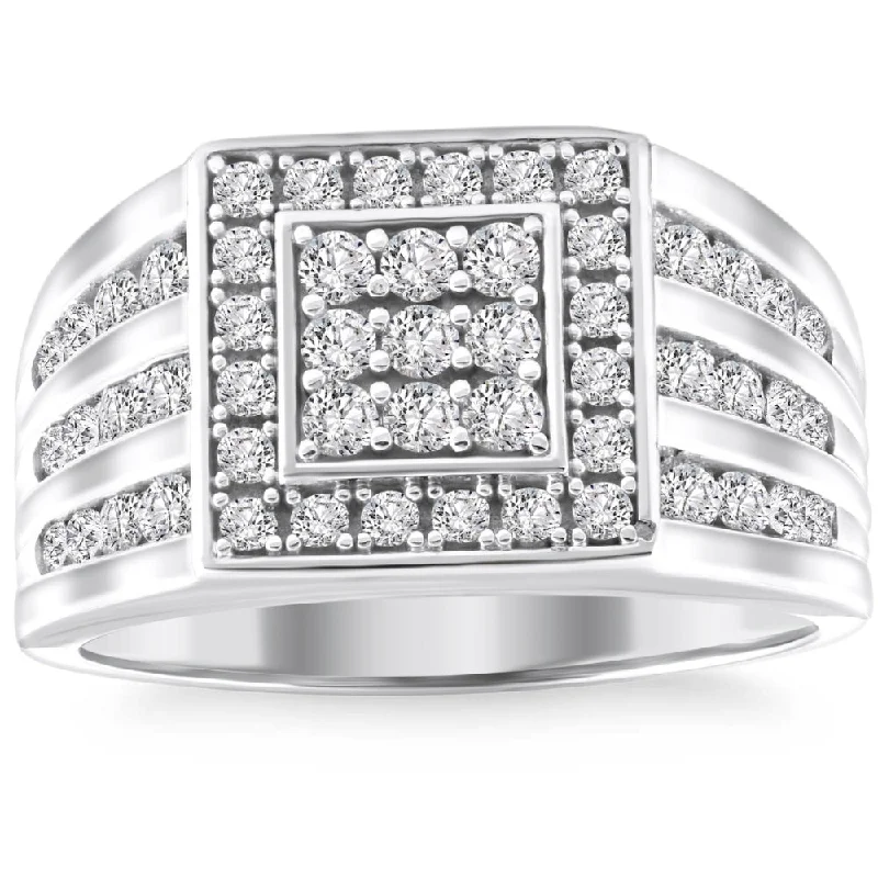 Rings with tourmaline gems for bold hues -1Ct TW Diamond Men's Anniversary Wedding Ring High Polished Band 10k White Gold