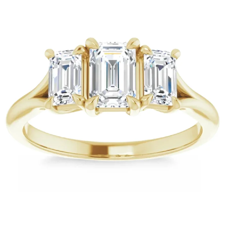 Bold rings with oversized amethyst gemstones -2.10Ct Emerald Cut Three Stone Diamond Engagement Ring 14k Gold Lab Grown