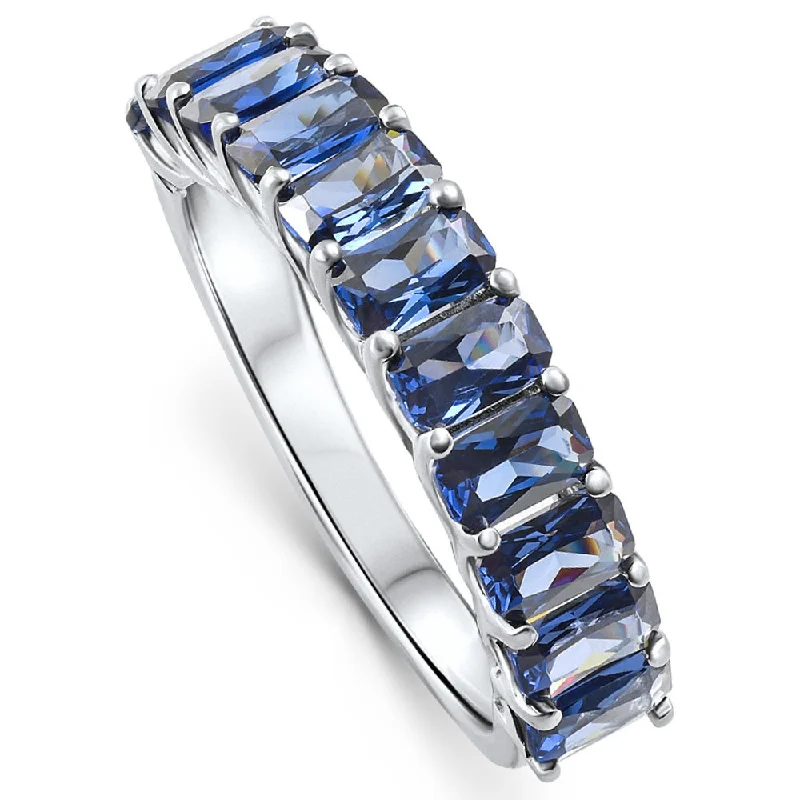 Rings with aventurine gems for green luck -2.50Ct Blue Sapphire Wedding Anniversary Ring Stackable 14k White Gold Band