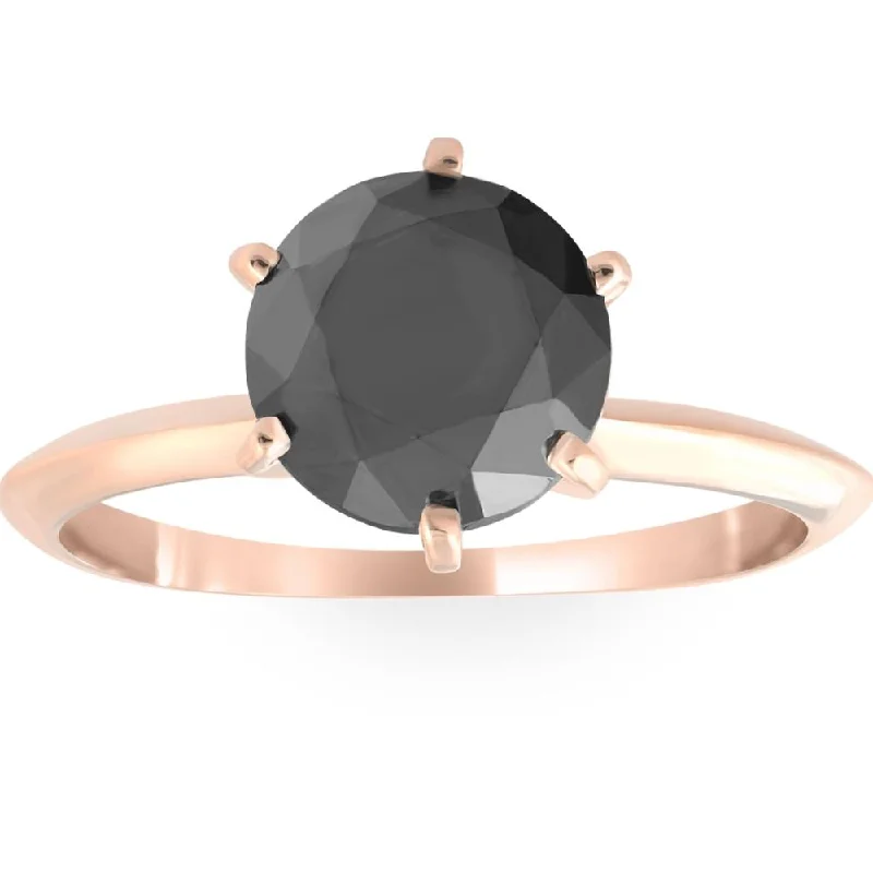 Rings with vintage-inspired emerald for luxury -2 Ct Black Diamond Solitaire Engagement Ring 14k Rose Gold