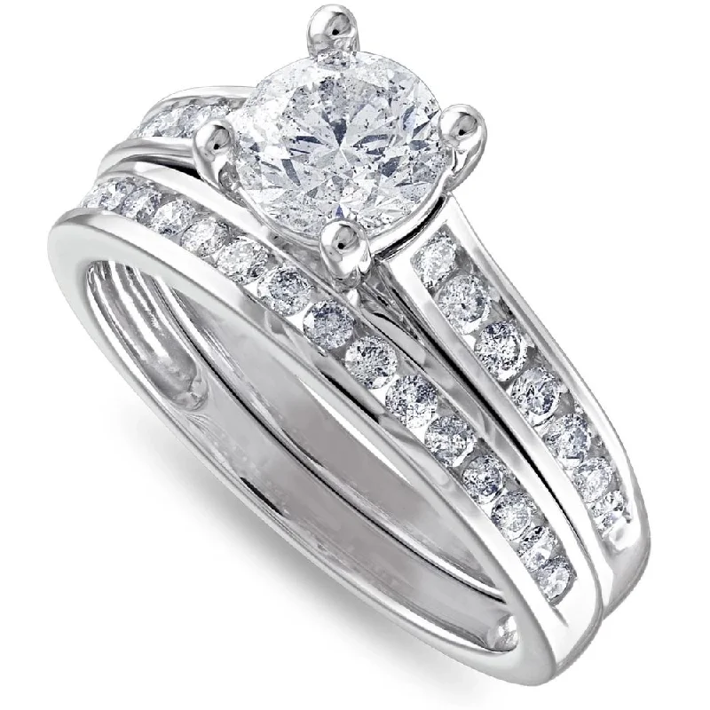 Vintage rings with engraved floral band designs -2Ct Diamond Engagement Wedding Ring Set Channel Set in 10k White Gold