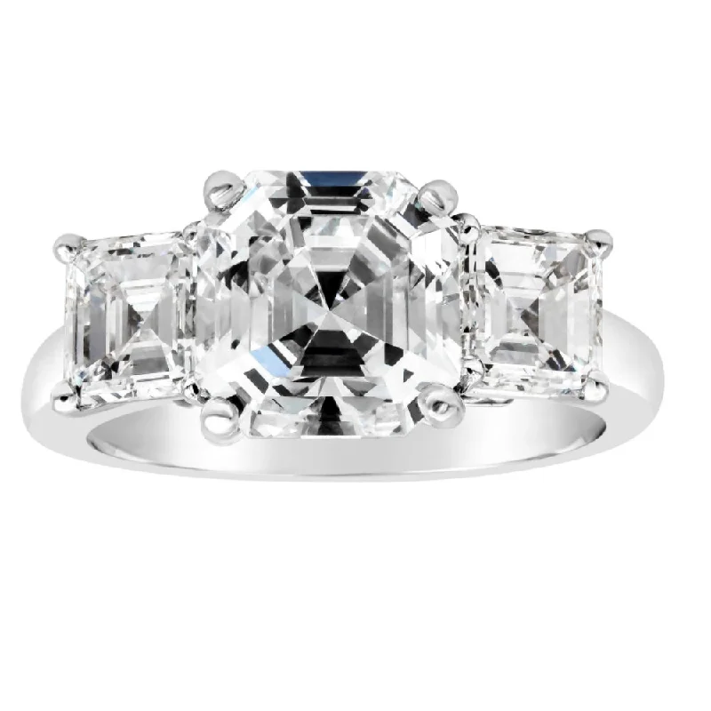 Rings with starburst topaz for radiant beauty -3 3/4 Ct Three Stone Asscher Cut Moissanite Engagement Ring 14k White Gold