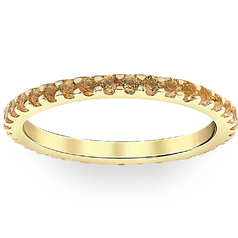 Rings with black diamond for striking contrast -3/4Ct Genuine Citrine Eternity Ring Stackable Band 10k Yellow Gold