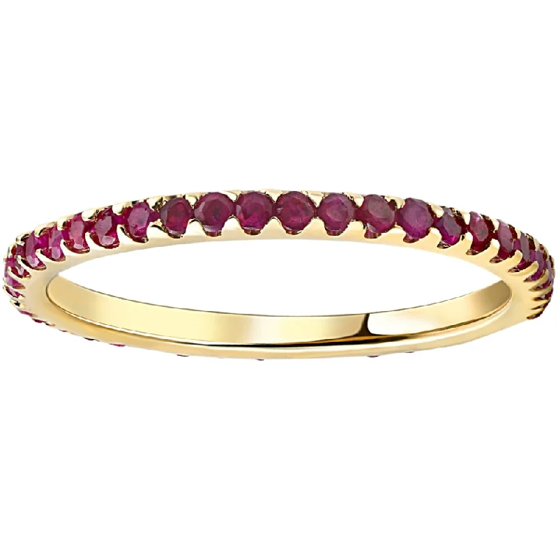 Rings with shield-shaped stones for boldness -3/4Ct Ruby Eternity Ring Anniversary Band 10k Yellow Gold