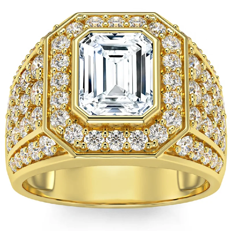 Rings with tiger eye for warm tones -3Ct Emerald Cut Diamond Men's Ring in White, Yellow or Rose Gold Lab Grown