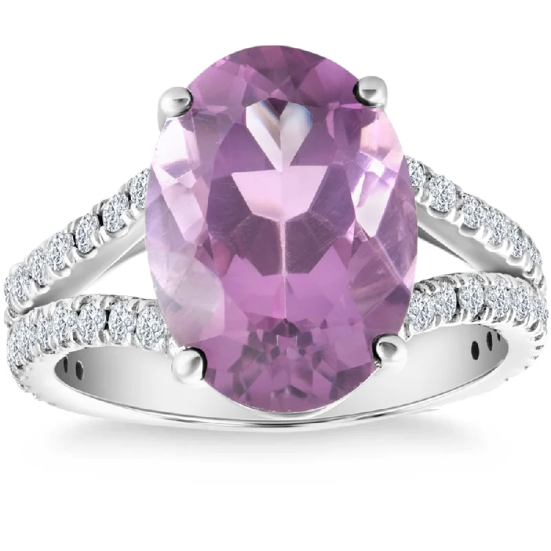 Rings with polished tourmaline for vibrant shine -4 3/4Ct Amethyst Diamond Split Shank Engagement Ring 14k White or Yellow Gold