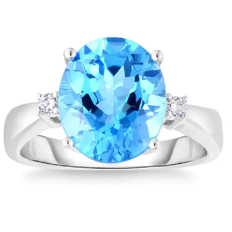 Rings with etched floral bands for detail -4.68Ct Sky Blue Topaz & Diamond Ring in 14k White Gold