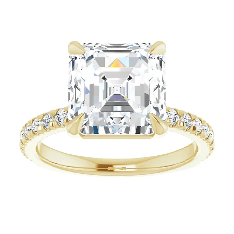 Rings with rose quartz for soft romance -5 1/3Ct Asscher Cut & Diamond Engagement Ring in White, Yellow, or Rose Gold