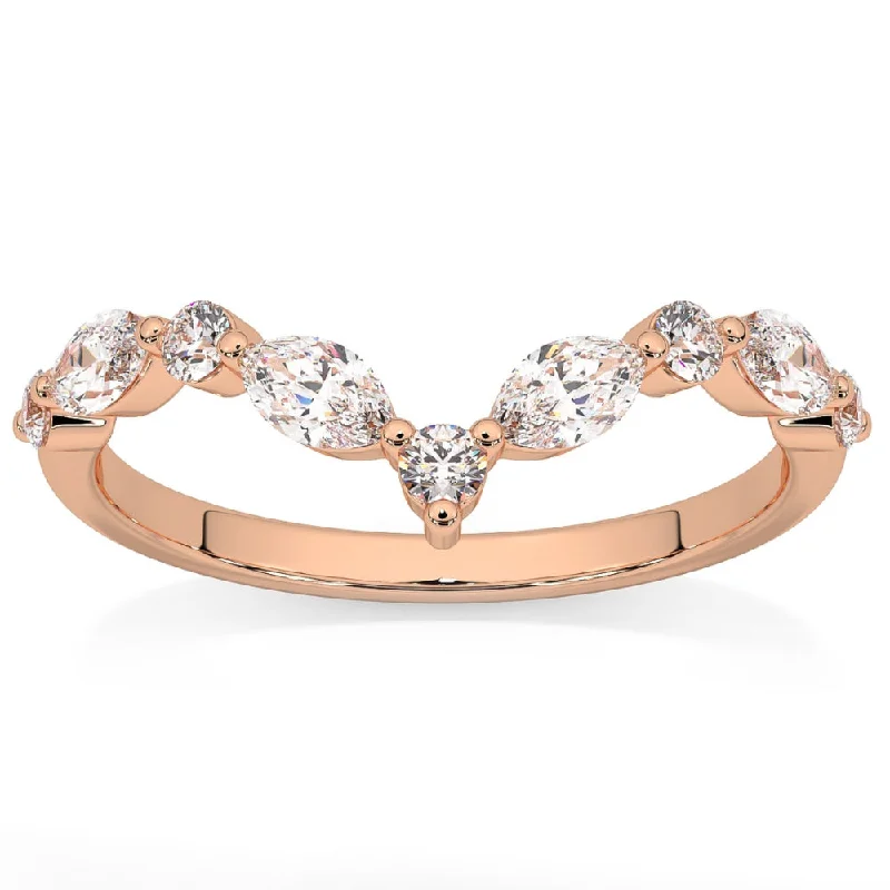 Rings with twisted rose gold band designs -.60Ct Diamond Guard Insert V Shape Marquise Wedding Ring 14k Gold Lab Grown