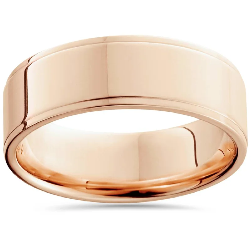 Rings with adjustable bands for perfect fit -6mm 14K Rose Gold High Polished Step Cut Wedding Band Size Selectable