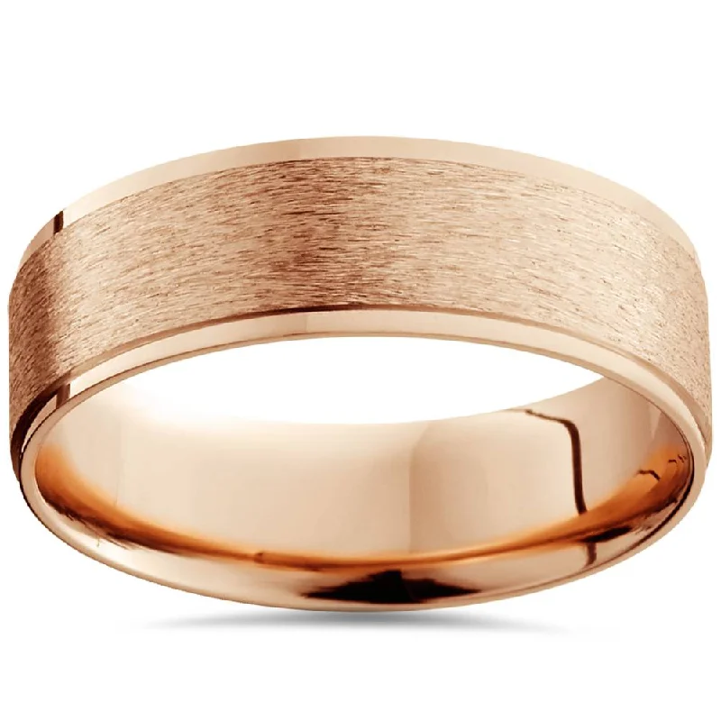 Rings with vine-wrapped bands for nature -6MM Brushed Mens Wedding Band 14K Rose Gold Size Selectable