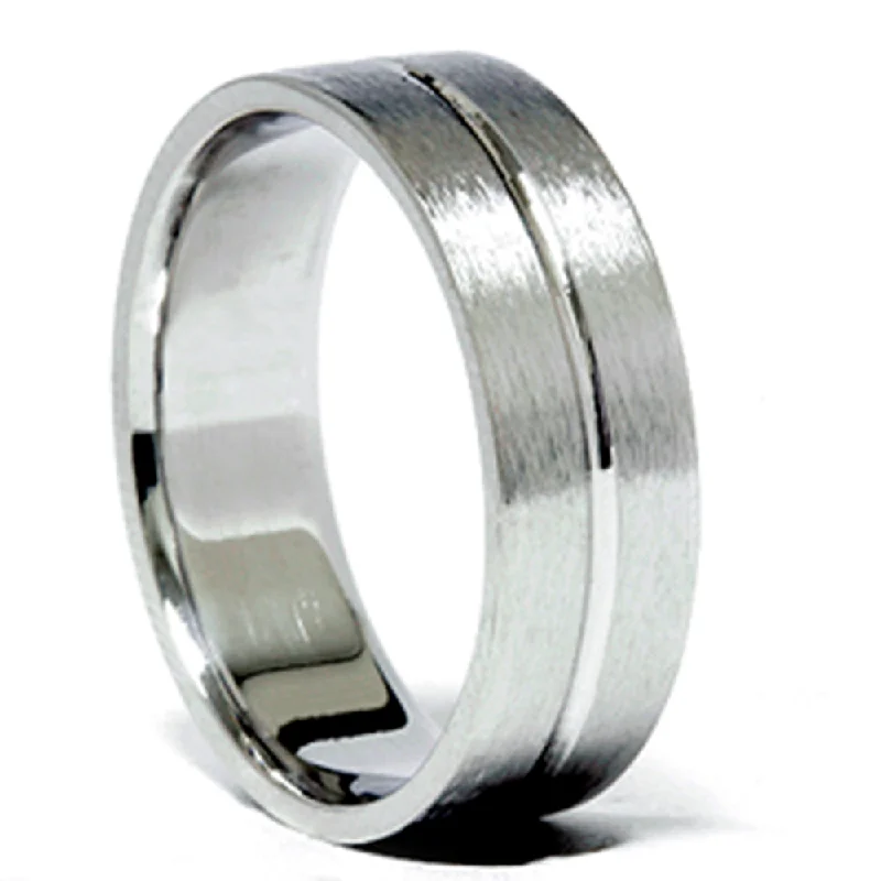 Stackable rings with mixed metal finishes -6MM Channel Brushed Wedding Band 950 Platinum Size Selectable