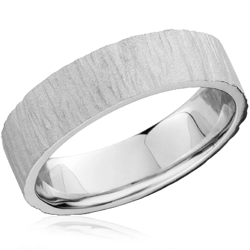 Rings with floral halo diamond arrangements -6MM Flat Mens 10K White Gold Textured Wedding Band Size Selectable