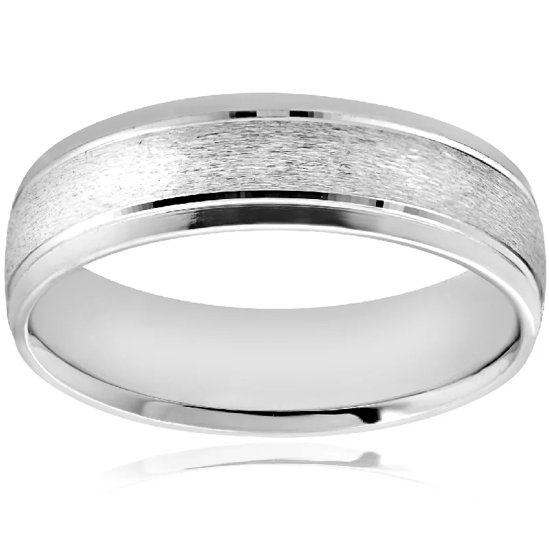 Rings with mandala engravings for spiritual vibe -6MM Platinum Mens Wedding Band Brushed Comfort Fit Flat Ring