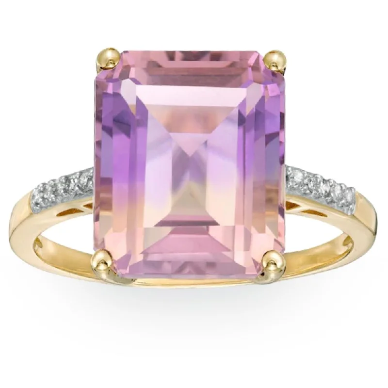 Rings with polished onyx for sleek contrast -7 Ct Emerald Cut Amethyst Diamond Ring in 10k Yellow Gold