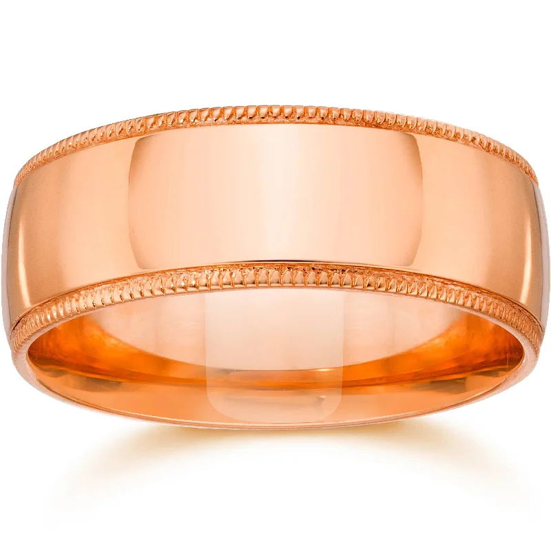 Rings with tiger eye for warm tones -7mm Milgrain 14K Rose Gold Polished Wedding Band Size Selectable