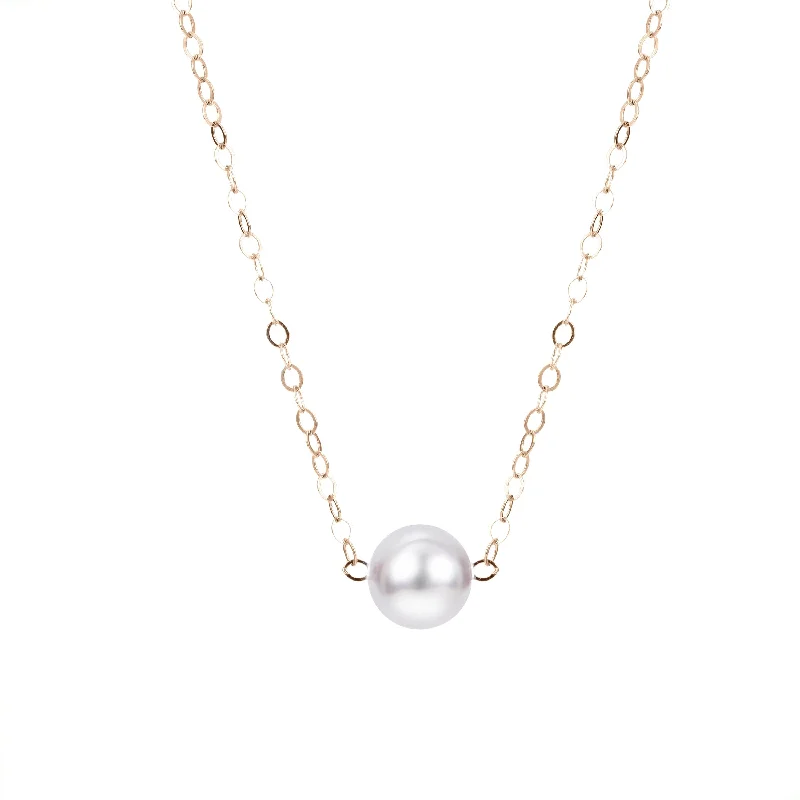 Unique necklaces and pendants with vintage-inspired designs for timeless appeal-7mm  Start-Her Pearl Necklace 14K Yellow Gold Chain