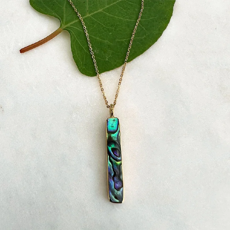 Best necklaces and pendants with emerald gemstones for a rich, sophisticated design-Abalone Bar Necklace - Brass, Indonesia