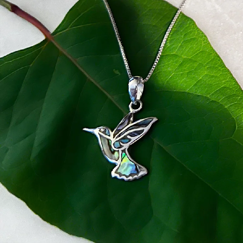 Best necklaces and pendants with butterfly wings for a delicate, graceful style-Abalone Hummingbird Necklace - Sterling Silver, Indonesia