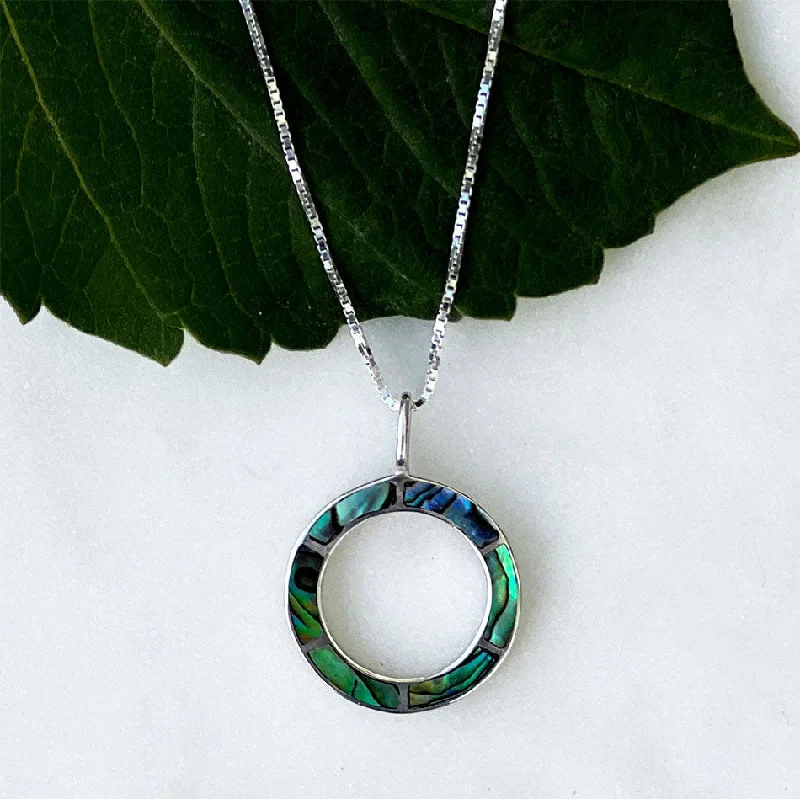 Best necklaces and pendants with turquoise stones for a vibrant boho-chic look-Abalone Inlay Circle Necklace - Sterling Silver, Indonesia