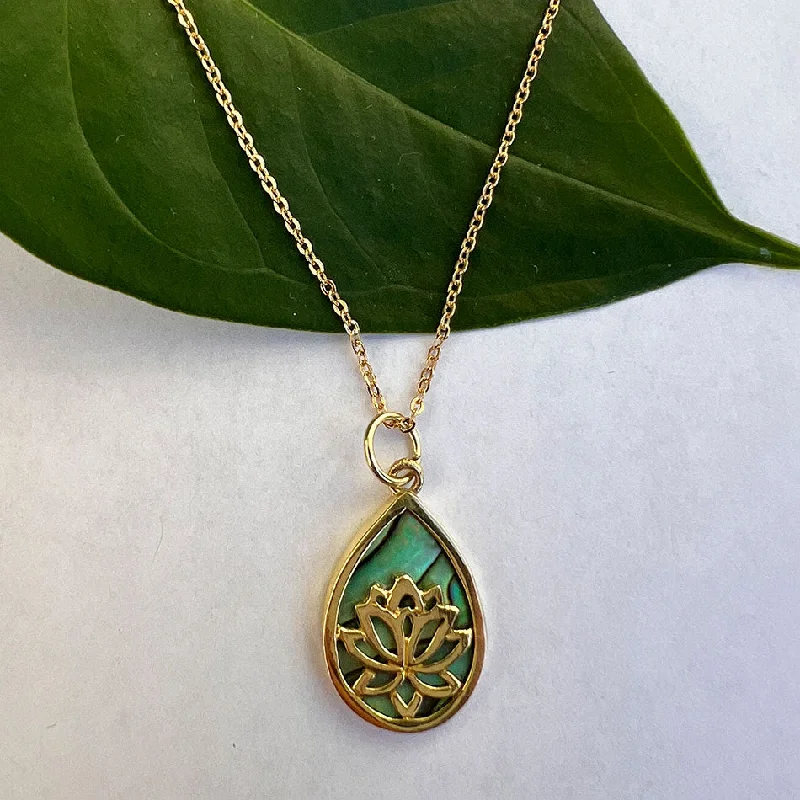 Best necklaces and pendants with vintage lockets for a nostalgic, sentimental look-Abalone Lotus Necklace - Brass, Indonesia