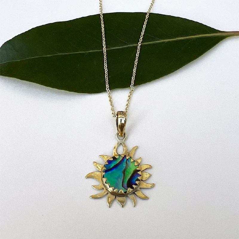 Necklaces and pendants with ocean-inspired designs for a refreshing, beachy feel-Abalone Sun Necklace - Brass, Indonesia