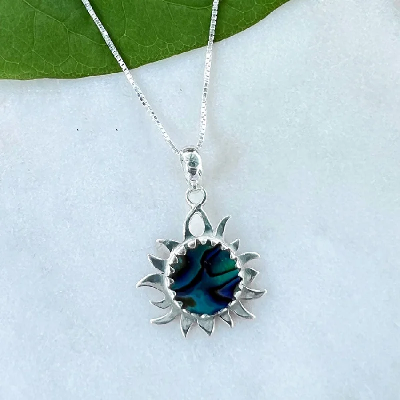 Best necklaces and pendants with matching rings for a coordinated jewelry set-Abalone Sun Necklace - Sterling Silver, Indonesia