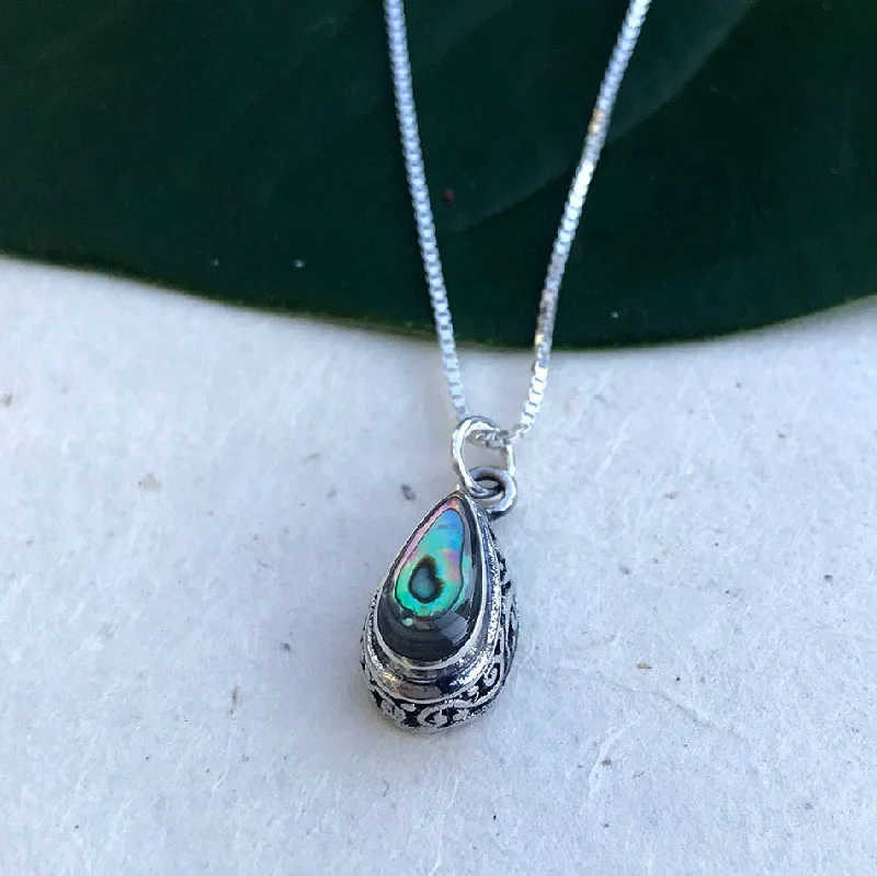 Stunning necklaces and pendants with sapphire gemstones for a luxurious blue hue-Abalone Teardrop Filigree Necklace - Sterling Silver, Indonesia