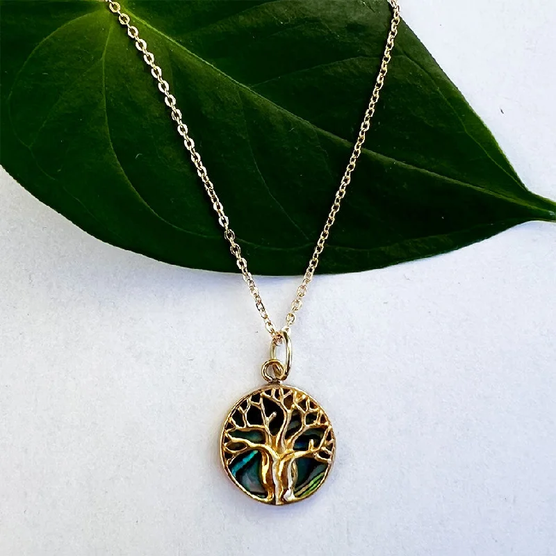 Necklaces and pendants with angel wing motifs for a spiritual, meaningful design-Abalone Tree of Life Necklace - Brass, Indonesia