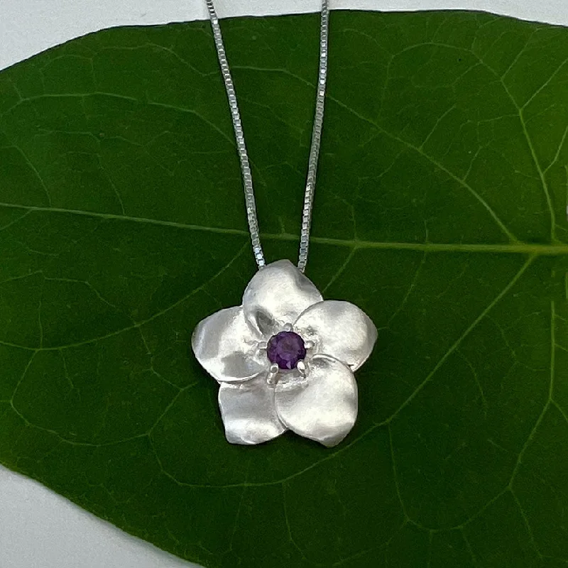 Unique necklaces and pendants with custom birthstone arrangements for personalization-Amethyst Flower Necklace - Sterling Silver, Indonesia