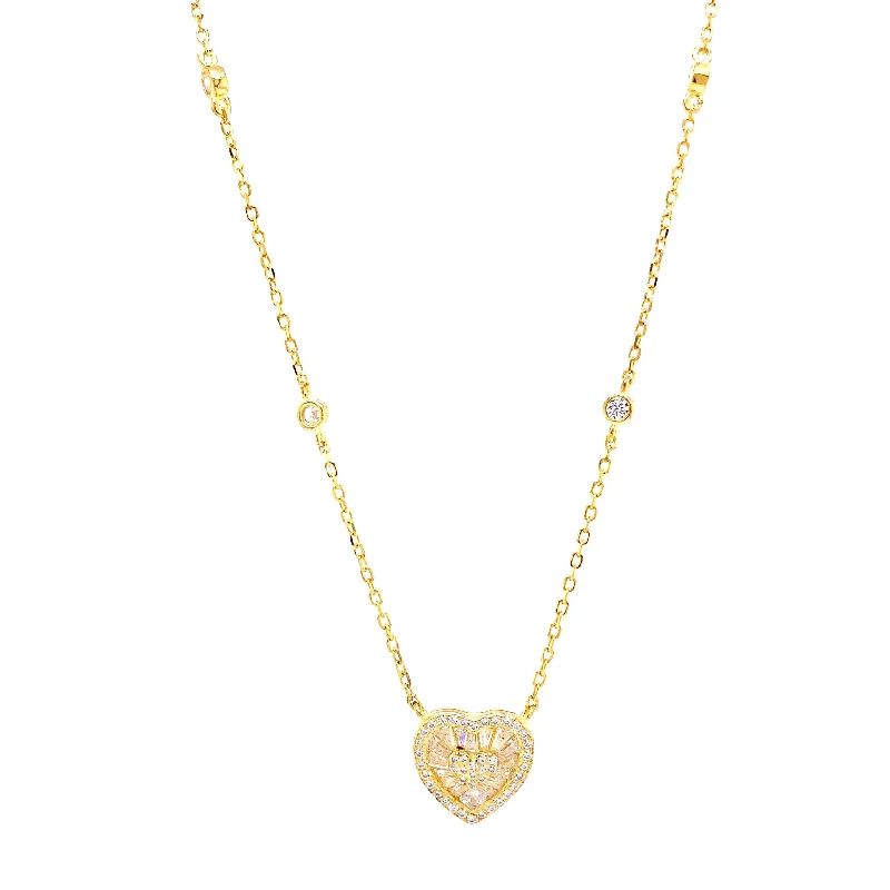 Best necklaces and pendants with cross pendants for a spiritual, meaningful symbol-Baguette CZ Heart with Bezel Stones