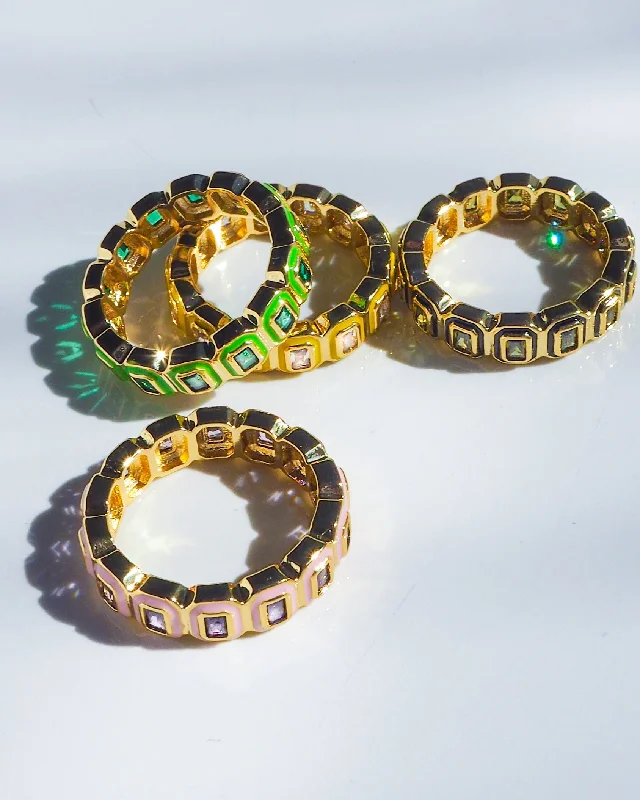 Rings with tiger eye bands for warmth -Bezel Ballier Ring- Neon Yellow- Gold