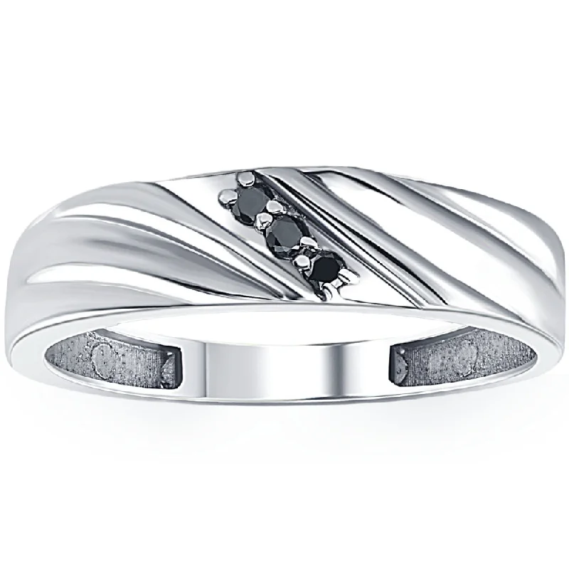 Rings with infinity loops for timeless love -Black Diamond Ring Men's 14k White Gold