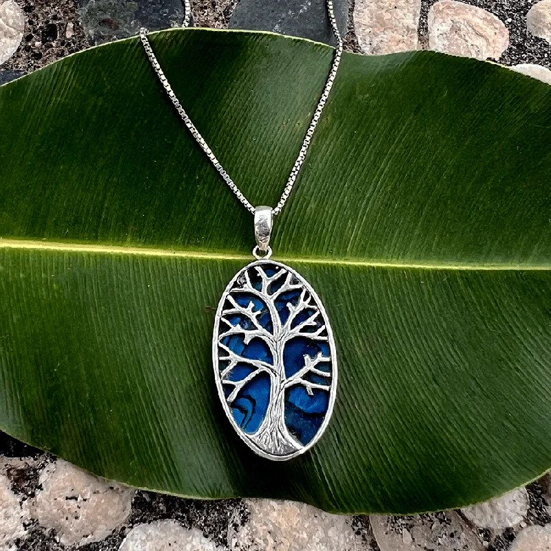 Best necklaces and pendants with personalized coordinates for a special keepsake-Blue Abalone Tree Of Life Necklace - Sterling Silver, Indonesia